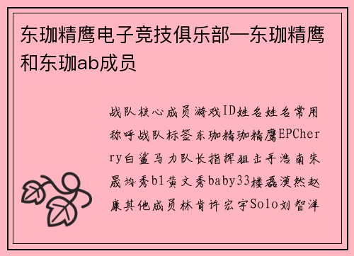 东珈精鹰电子竞技俱乐部—东珈精鹰和东珈ab成员